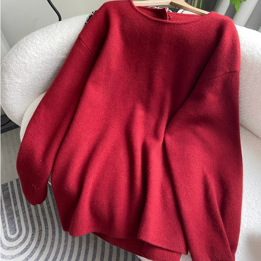 JJ002后背蝴蝶结设计时尚浣熊绒中长款毛衣宽松慵懒风百搭针织