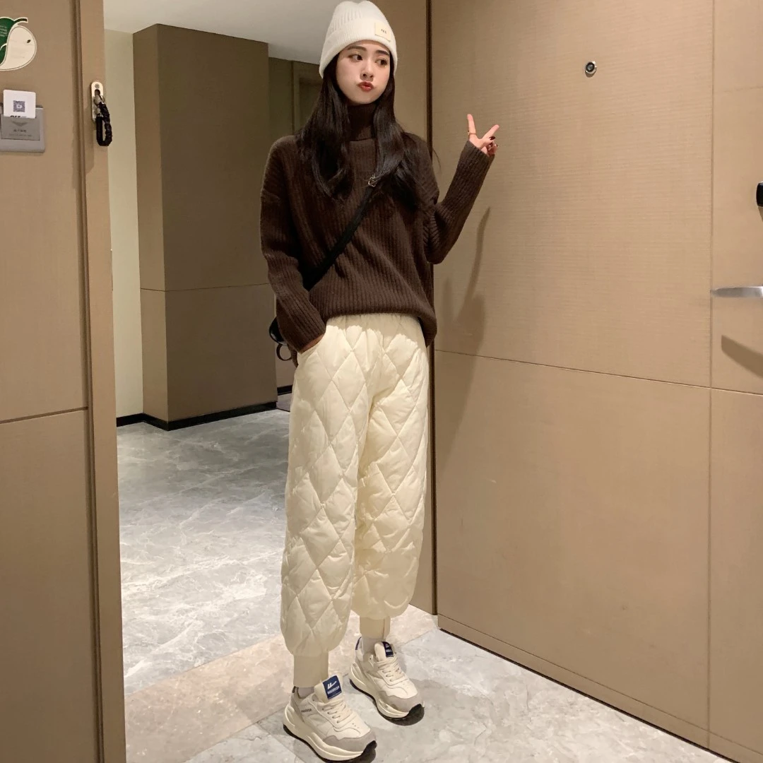 黑金钛轻薄鹅绒羽绒裤女款外穿高腰显瘦简约百搭冬季保暖羽绒裤女