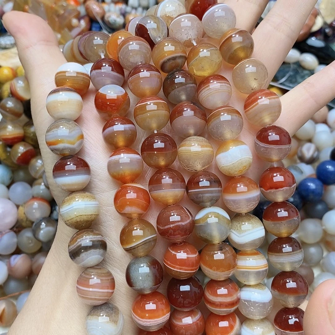 玛瑙/玉髓未镶嵌珠宝半成品玛瑙圆珠随机一条装散珠