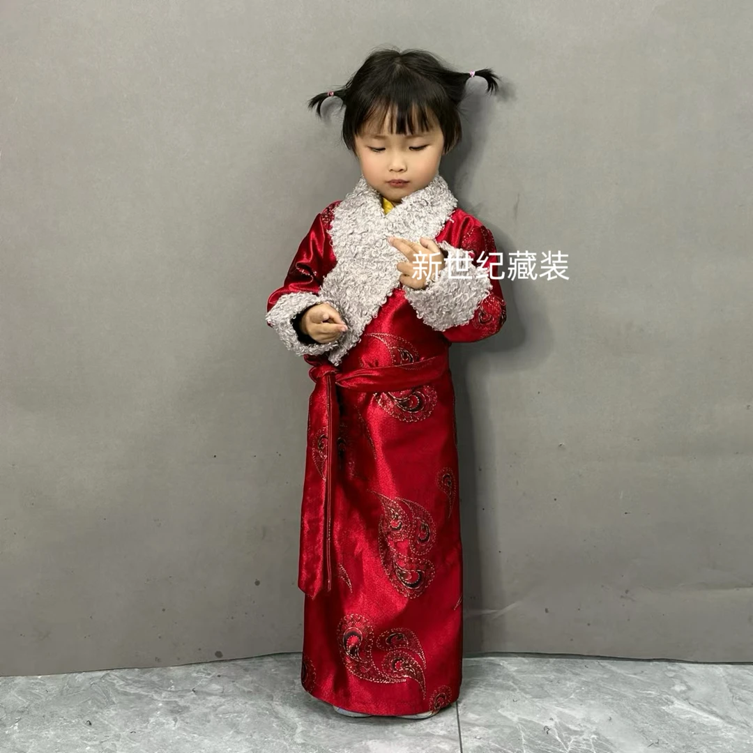 儿童新款女加绒女孩长袍西藏藏袍保暖藏服藏装演出服服博拉