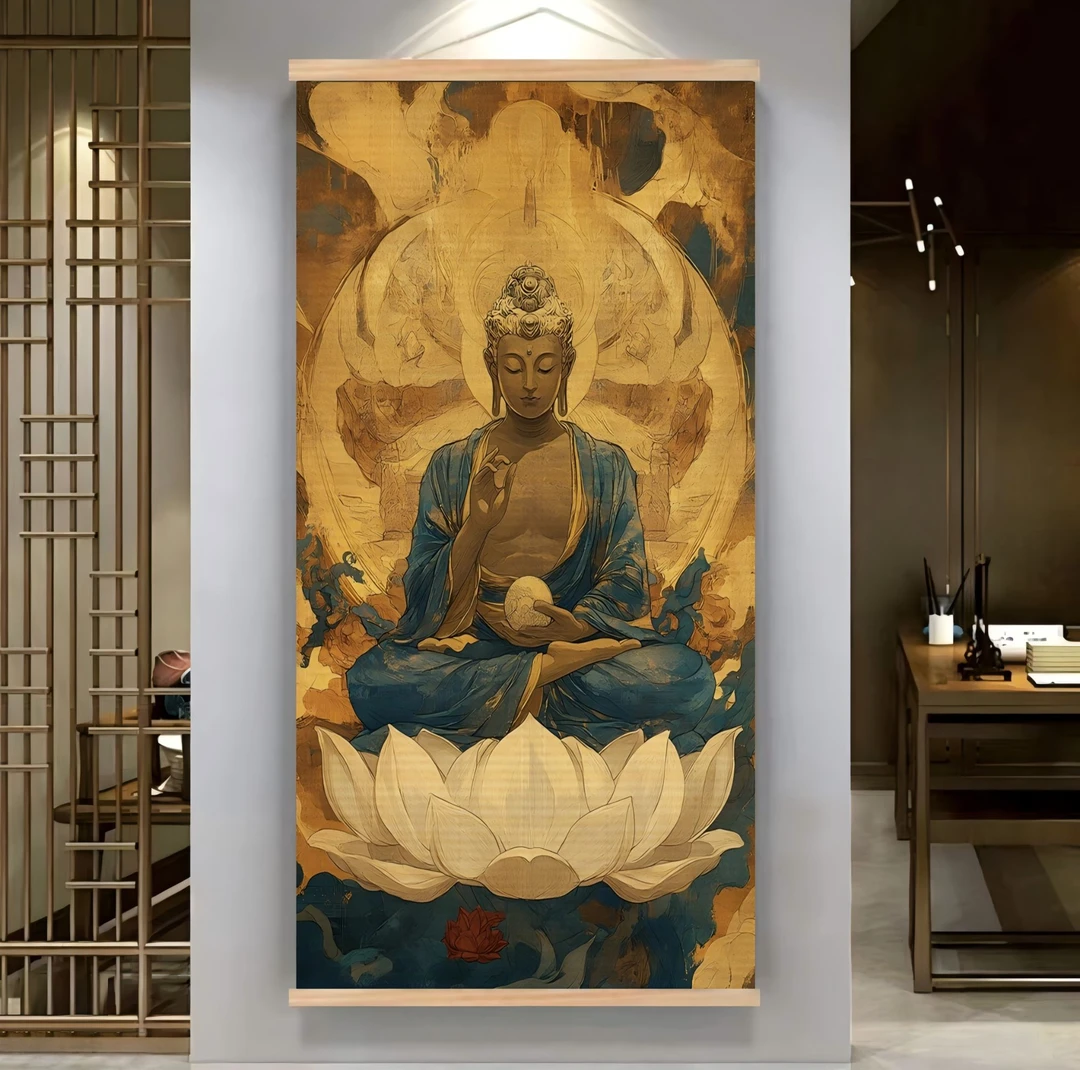 本命佛大日如来阿弥陀佛竹挂画普贤菩萨禅意玄关茶室客厅观音佛像