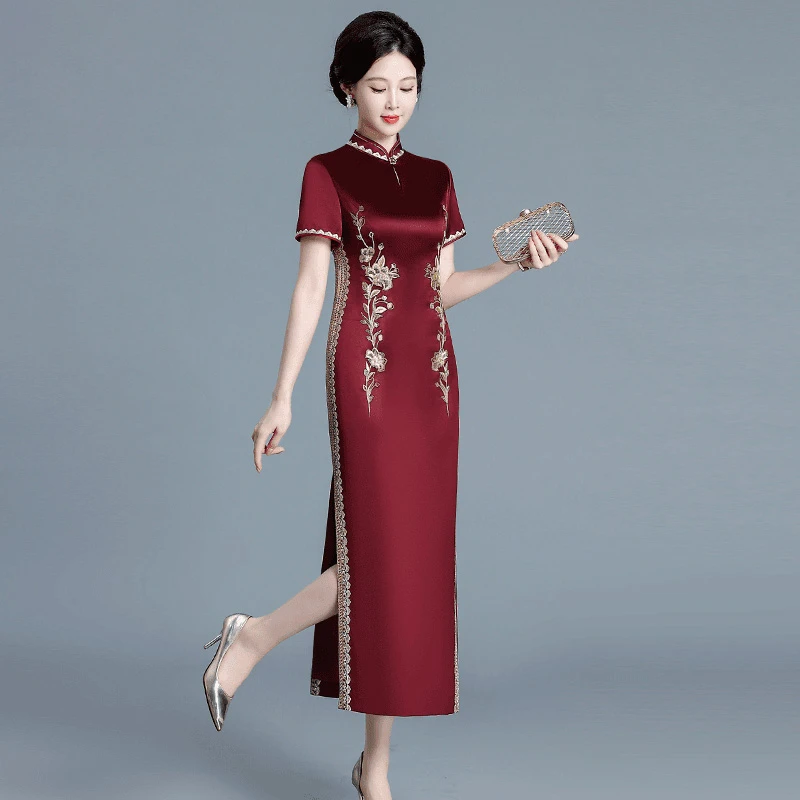 时尚刺绣醋酸年轻参加婚礼敬酒喜婆婆喜妈妈婚宴装2025新款