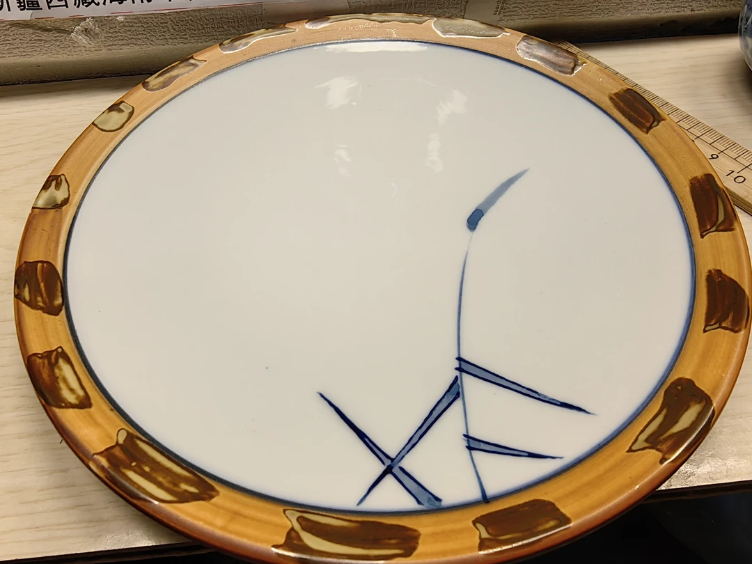 日本回流青花手绘果盘菜盘壶承口径20