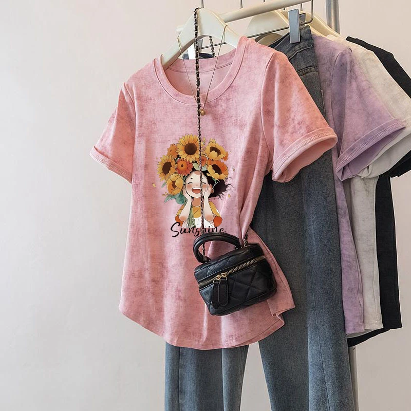 ins潮流扎染纯棉短袖t恤女夏装韩版潮原宿风设计感宽松显瘦半袖