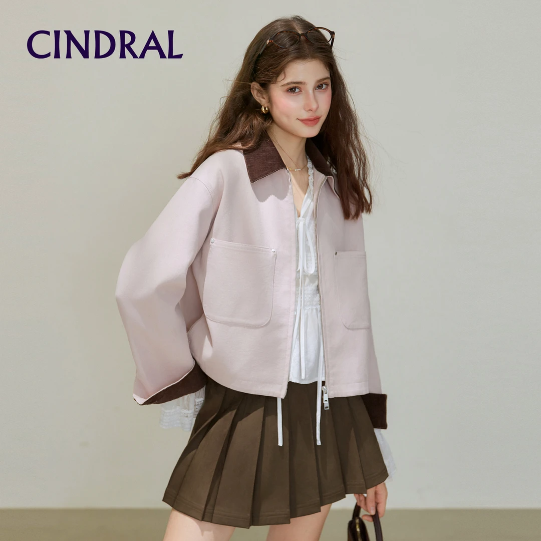 【熙地】秋季短款翻领纯色休闲气质拉链纯欲风短外套C85QW0576P