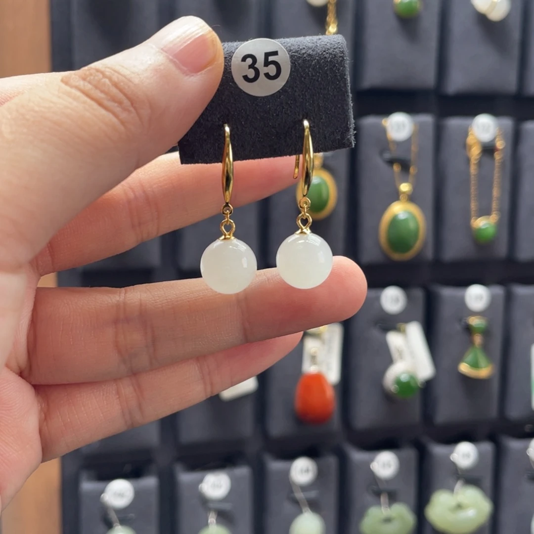 银S925镶嵌和田玉耳饰35