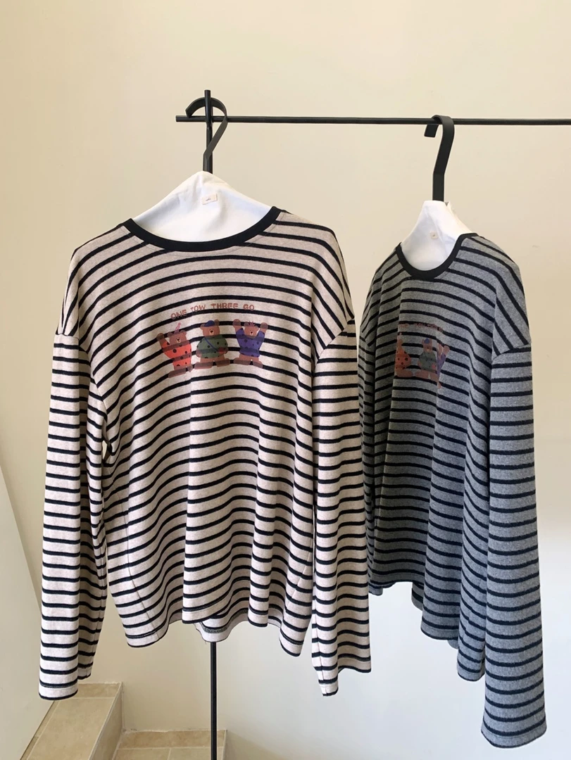 可爱小熊长袖条纹Tee   Z5575