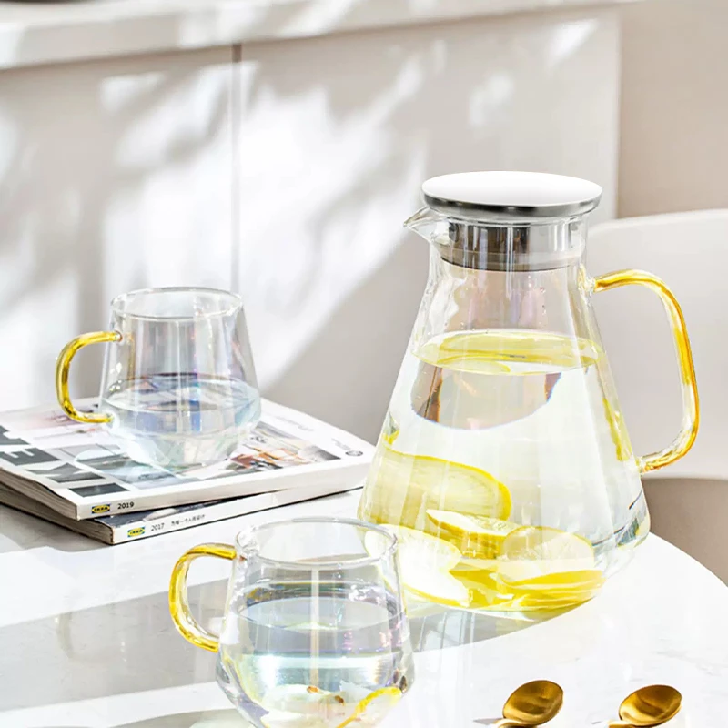 把手混色透明玻璃杯壶套装