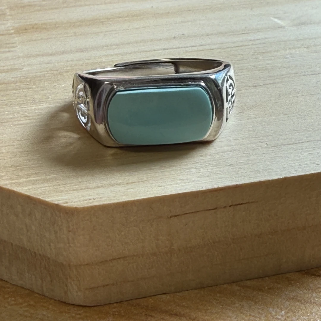 精品原矿纯天然无优化高瓷蓝干净无暇绿松石马鞍男戒14×9mm玉化