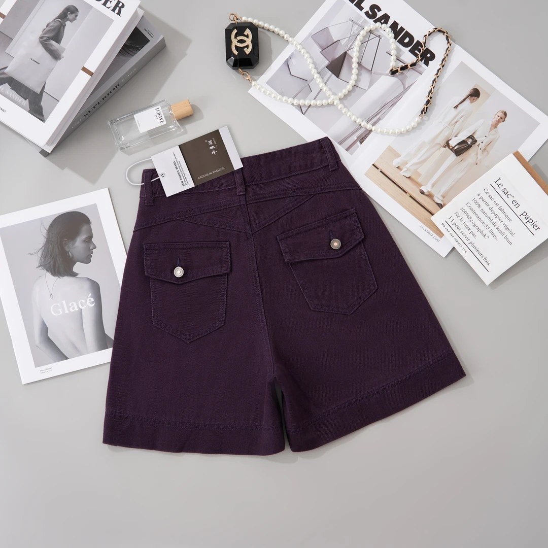 【现货+运险】E夏季薄款显瘦高腰韩版A字紫色短裤女