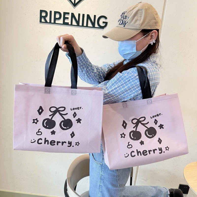 新款卡通樱桃无纺布袋子定做印logo手提袋定制购物环保袋外宣传