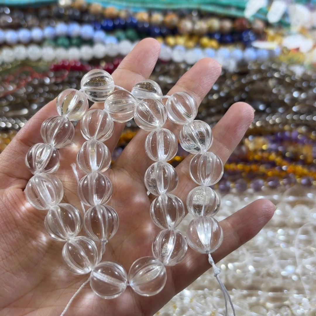 未镶嵌珠宝半成品水晶天然白水卡14回纹珠一颗