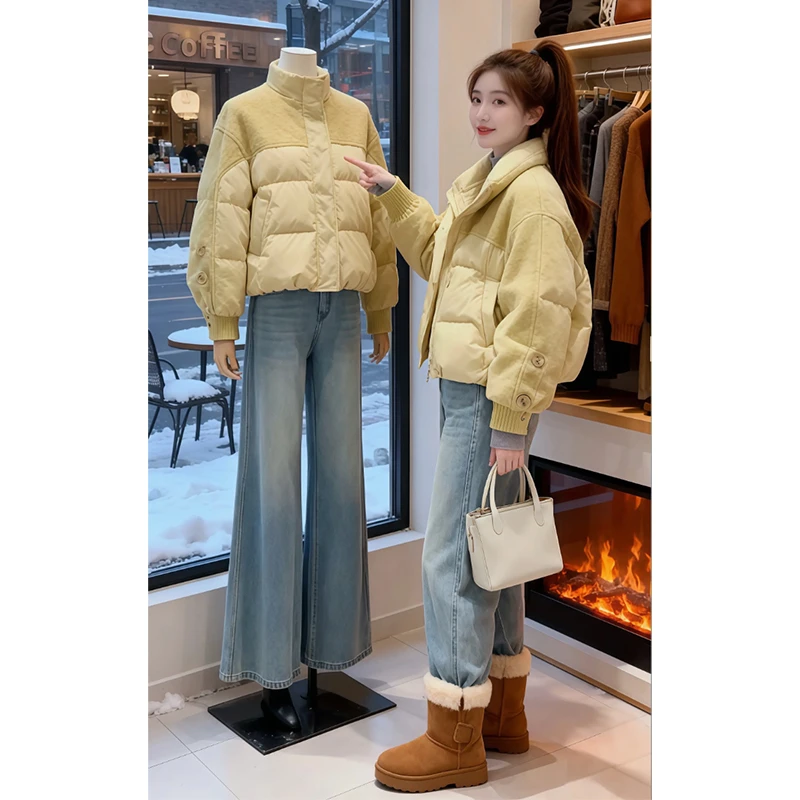 韩系拼接立领短款外套洋气女2025秋冬叠穿设计日常通勤休闲穿搭