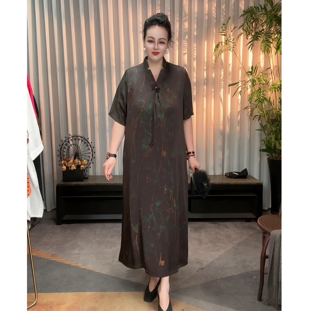 新款百搭轻奢优雅气质复古重磅宽松显瘦烫金碎花连衣裙