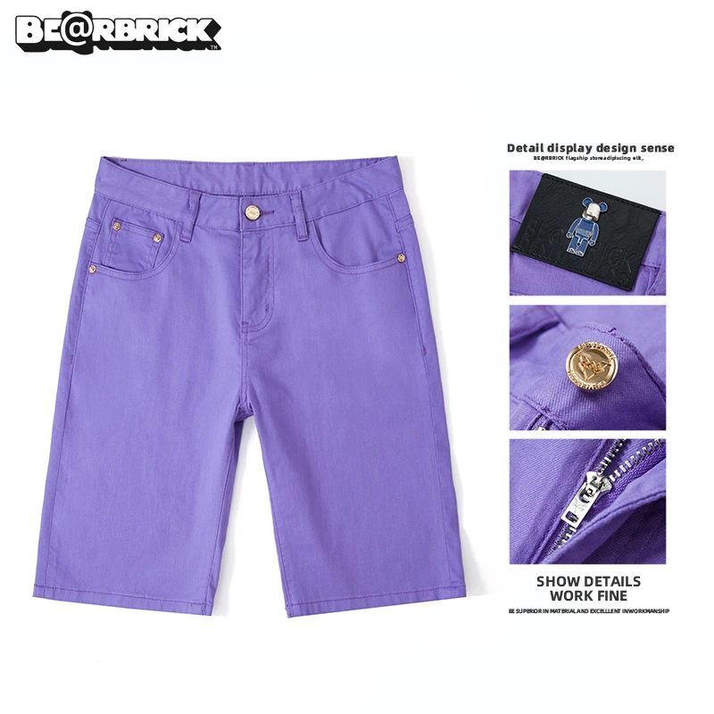 Be@rbrick积木熊【明星同款】紫色休闲牛仔短裤男士潮流修身五分裤