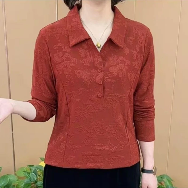 秋款套头提花衬衫妈妈装洋气百搭遮肚减龄打底衫