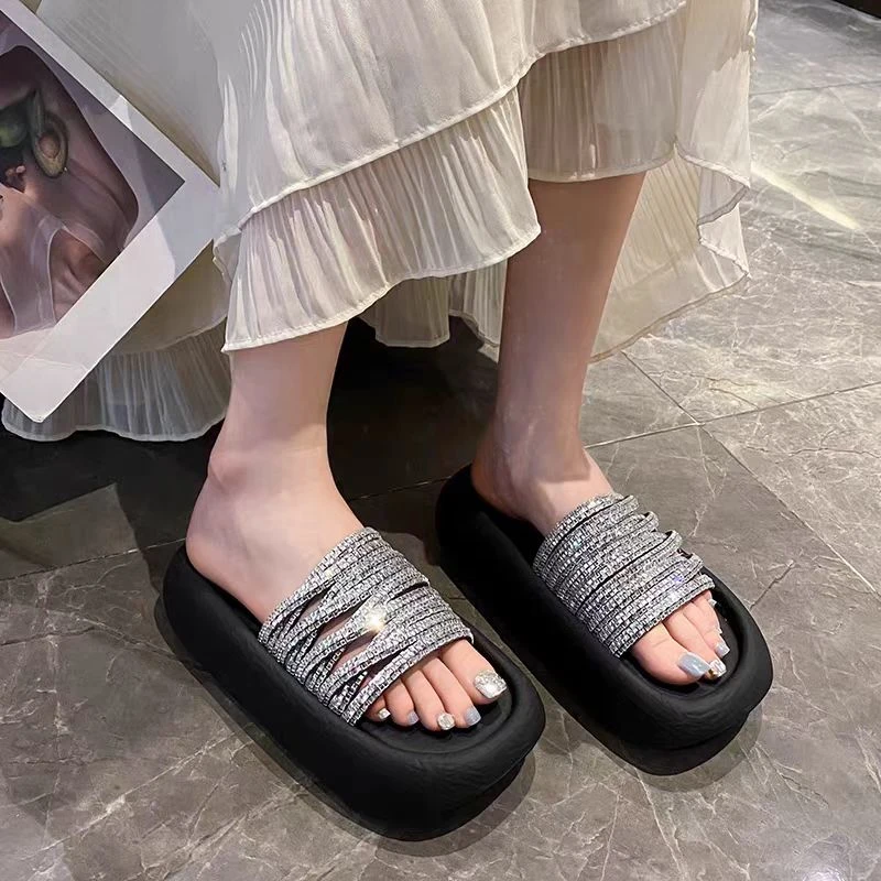 【新疆包邮】25年新款厚底法式满天星水一字托百搭凉拖K-17