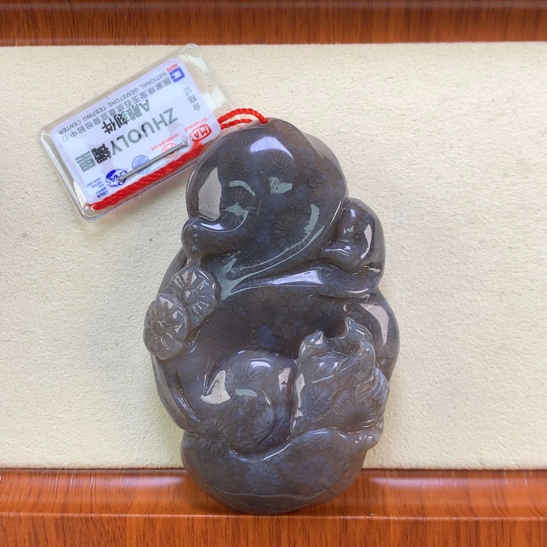 【闪购商品】颈饰未镶嵌硅化珊瑚（珊瑚玉）上新雕刻蓝底花（48号）