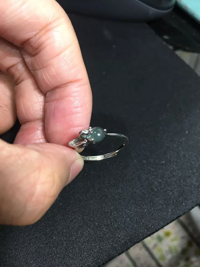 翡翠戒指天鹅蓝水圈口可调节