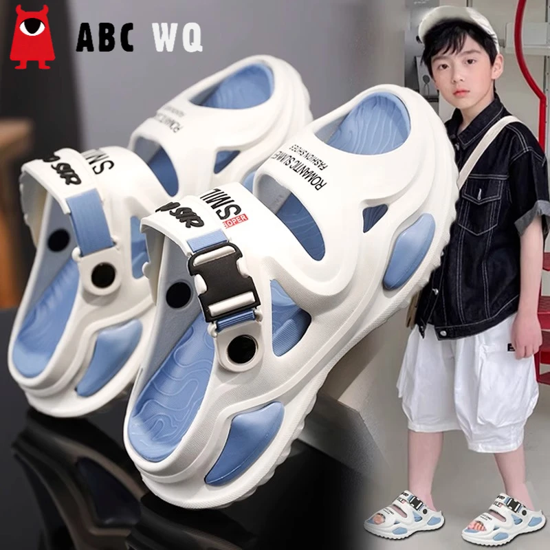 ABCWQ童鞋儿童拖鞋男童夏款2025新款休闲露趾沙滩鞋洗澡防滑一字