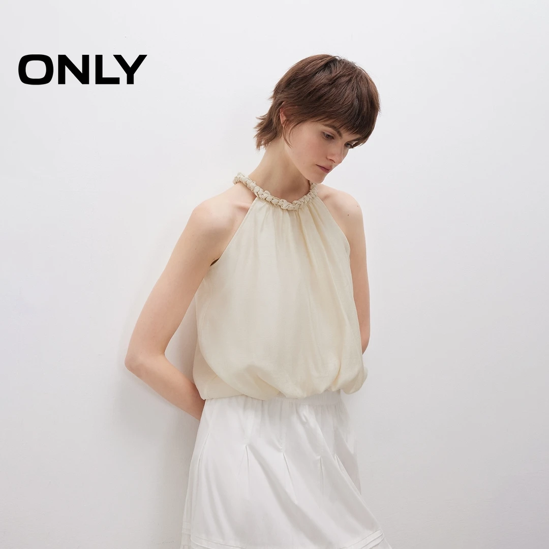 ONLY夏季系带甜美花苞下摆挂脖蕾丝衫女纯欲慵懒风女装|12516Y002