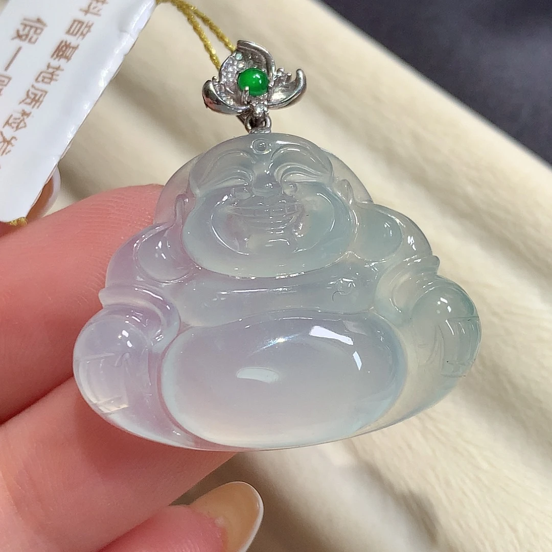 翡翠18K金镶嵌颈饰佛公