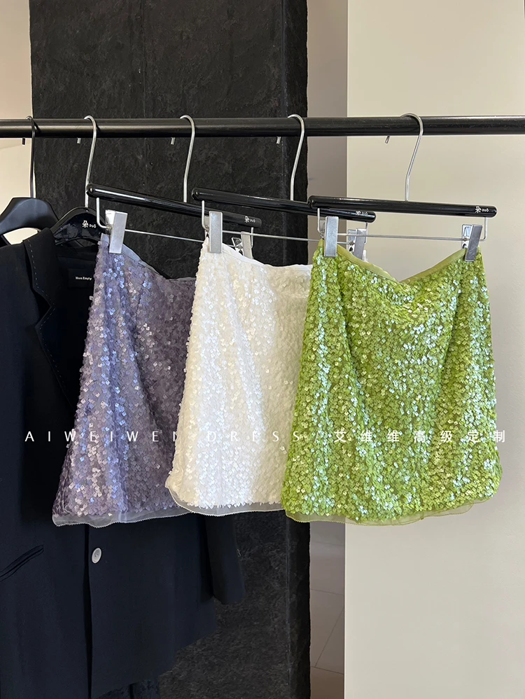 【重工华丽亮片】小众设计买手 自留时拼接防走光半身裙碎花显瘦