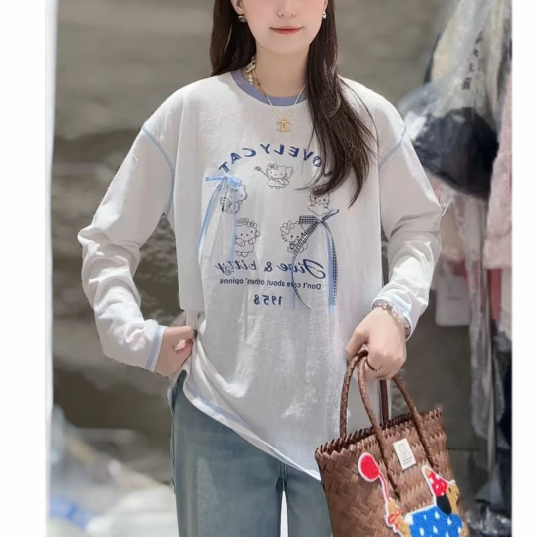 【三懿服饰】夏季新款设计感立体蝴蝶结设计感长袖拼接感T恤-9251