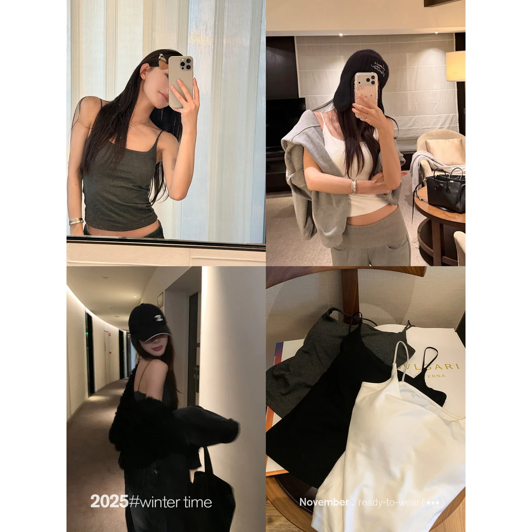 SUNONEONE 修身显瘦无痕一体吊带背心女秋冬辣妹内搭上衣H1590D