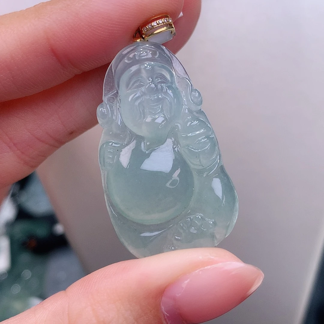 颈饰18K金镶嵌翡翠冰晴底财爷