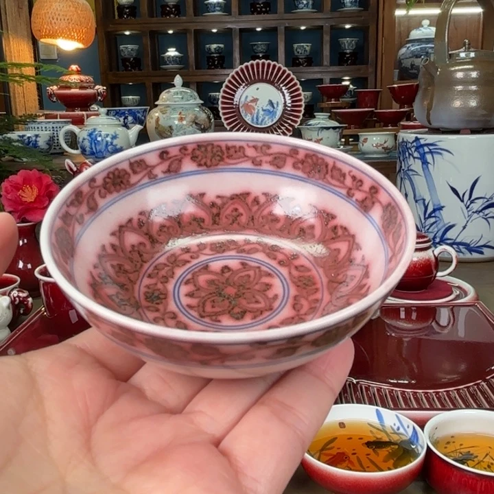 陶闻轩坊原矿洪武釉里红 宝象普洱杯