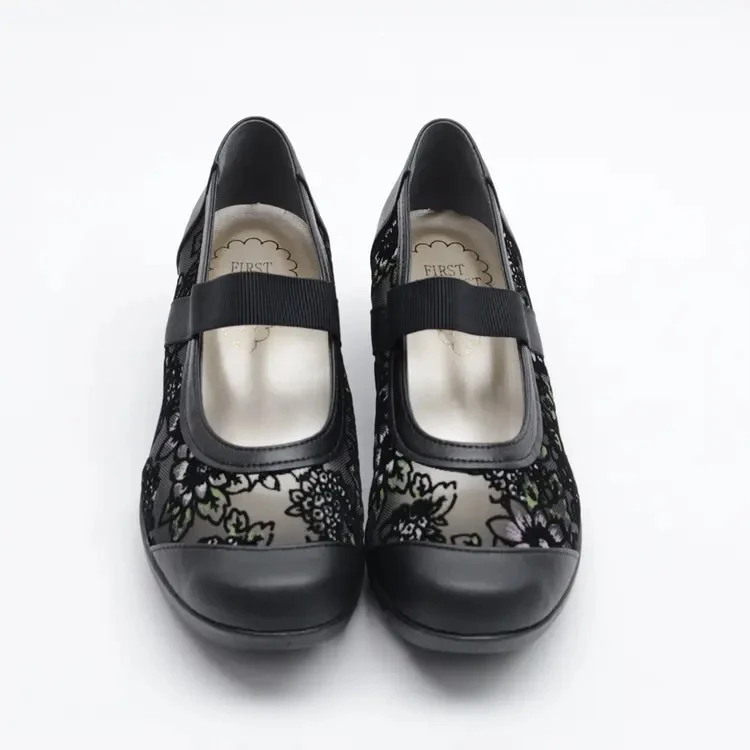 三花姐家 日本正品夏季网面花绒女鞋坡底 4cm