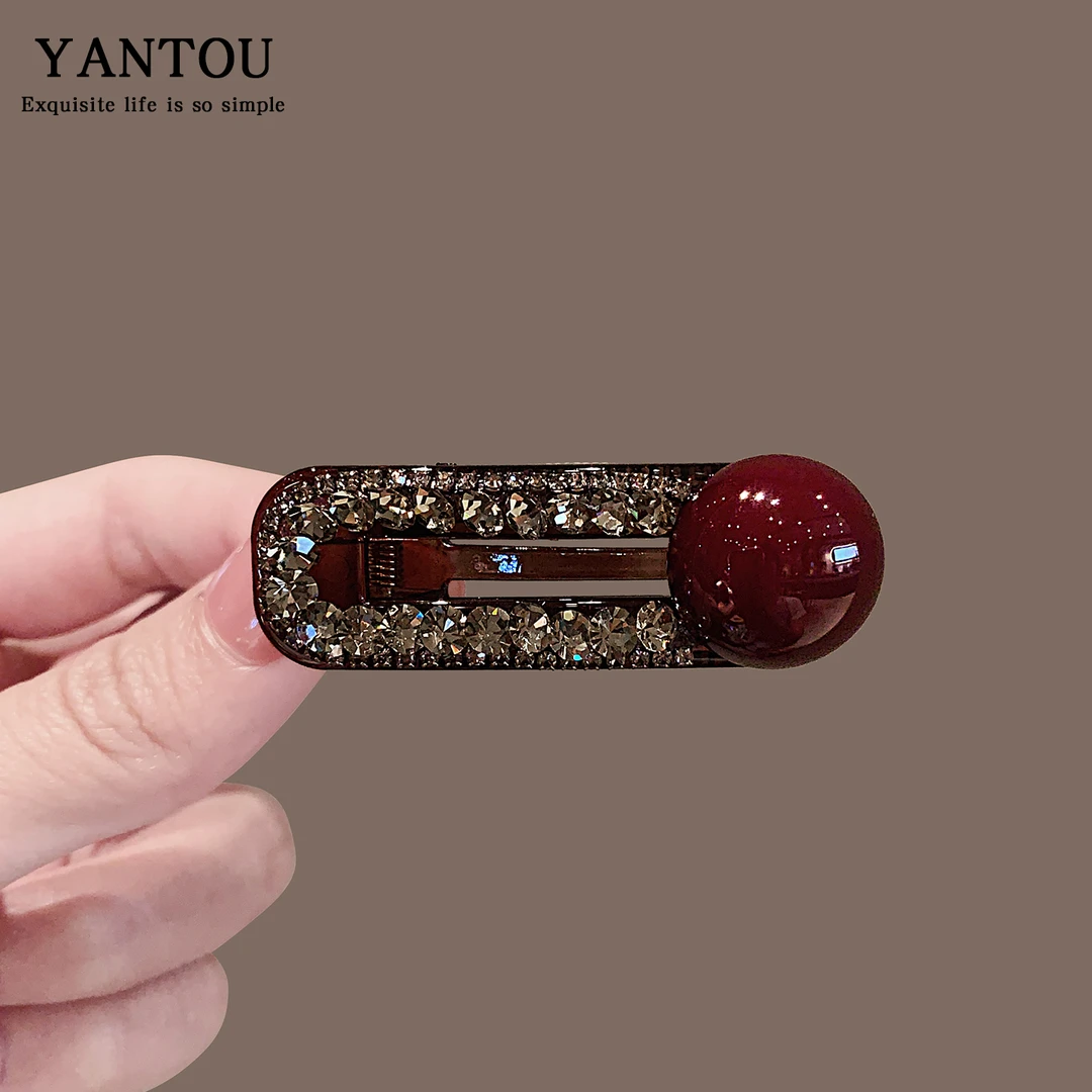 闪耀水钻圆珠发夹女新款高级感刘海侧边夹精致发卡百搭碎发鸭嘴夹