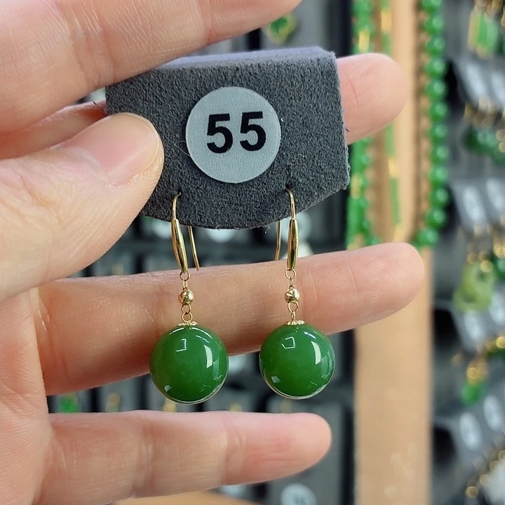 和田玉18K金镶嵌耳饰