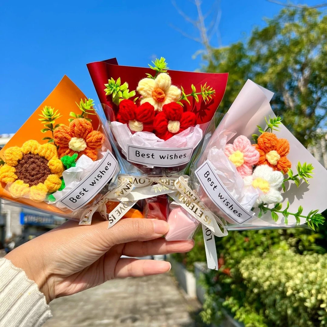 毛线花束永生花仿真花小花束七夕情人节小礼物