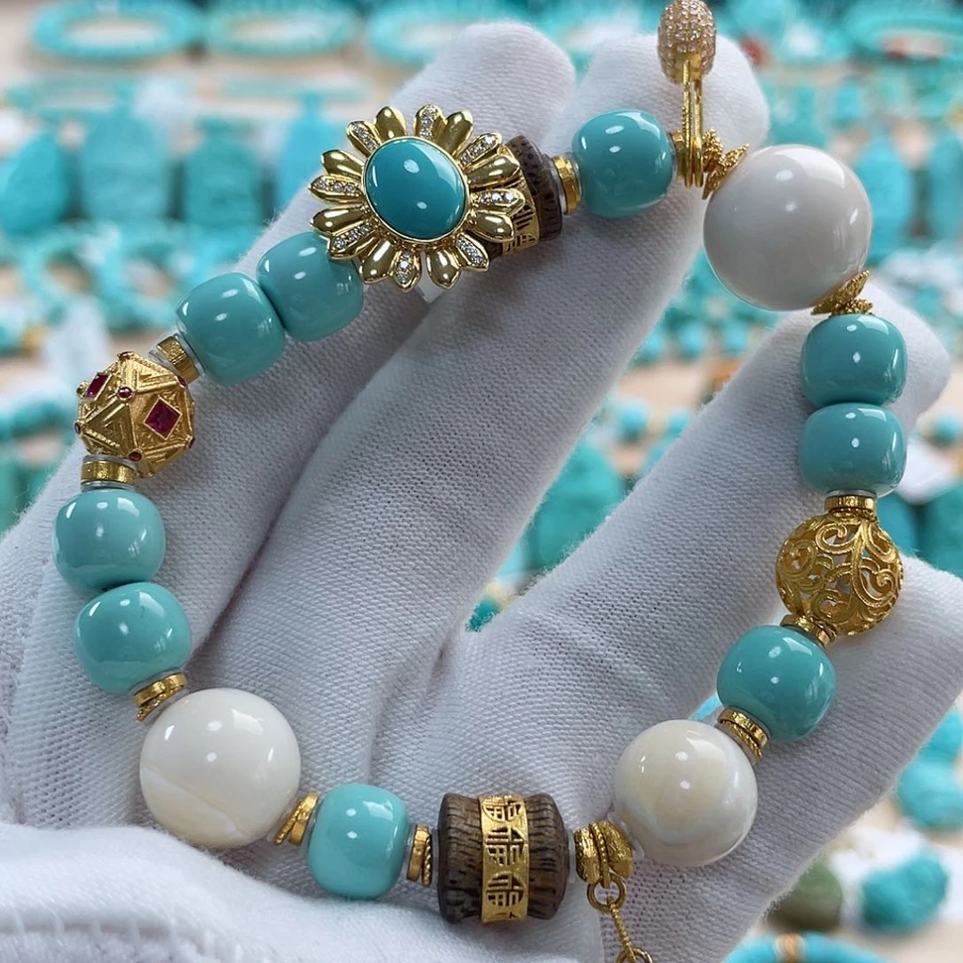 绿松石珠宝奇石18K金镶嵌