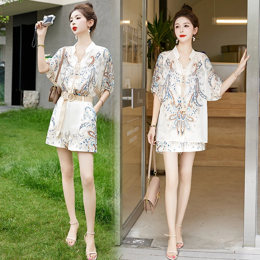 专柜同款高贵静奢印花少女风时尚套装气质名媛小众炸街高级感女装
