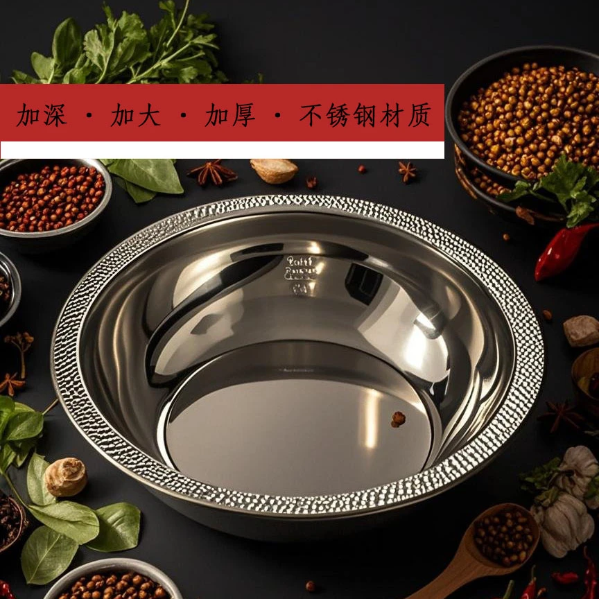 36CM加厚加大号锤纹316L不锈钢汤盆和面盆揉面洗菜盆多功能火锅盆
