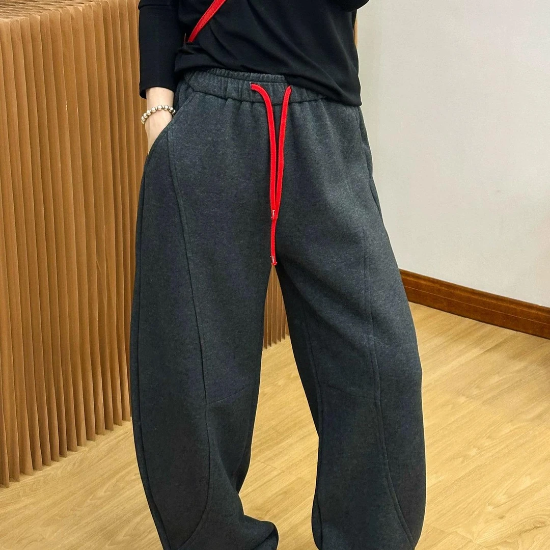 8965撞色系带弯刀阔腿裤女装时尚休闲卫裤潮（裤长104）