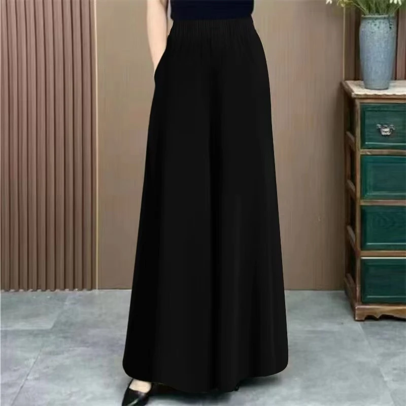 夏季2025高腰宽松阔腿裤性感风休闲裤大码时尚黑色百搭气质裤裙