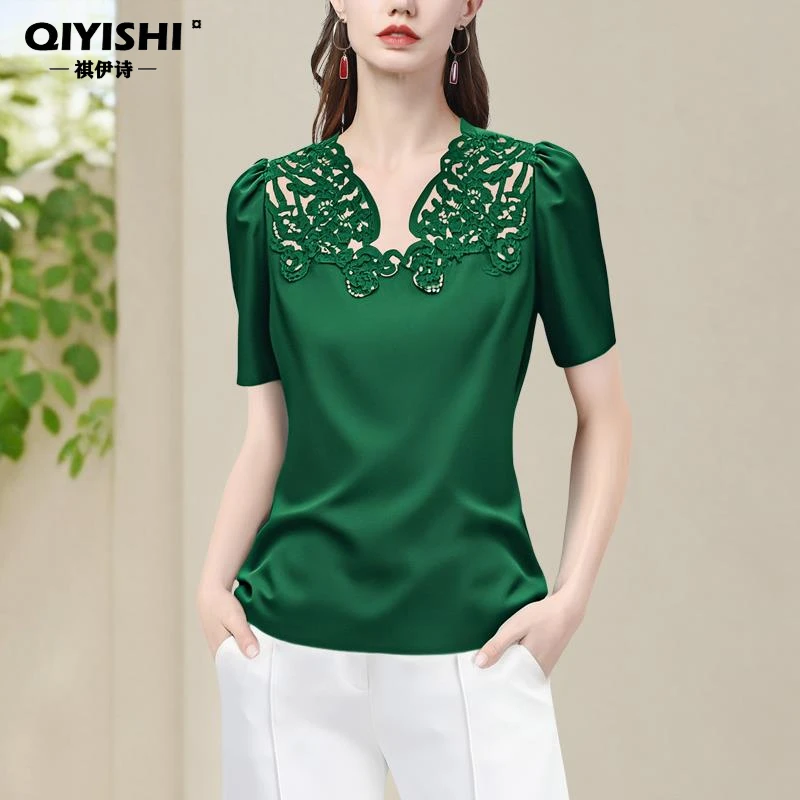 欧洲站时尚T恤衫女短袖上衣热切绣花镂空小衫设计感小众SD256057