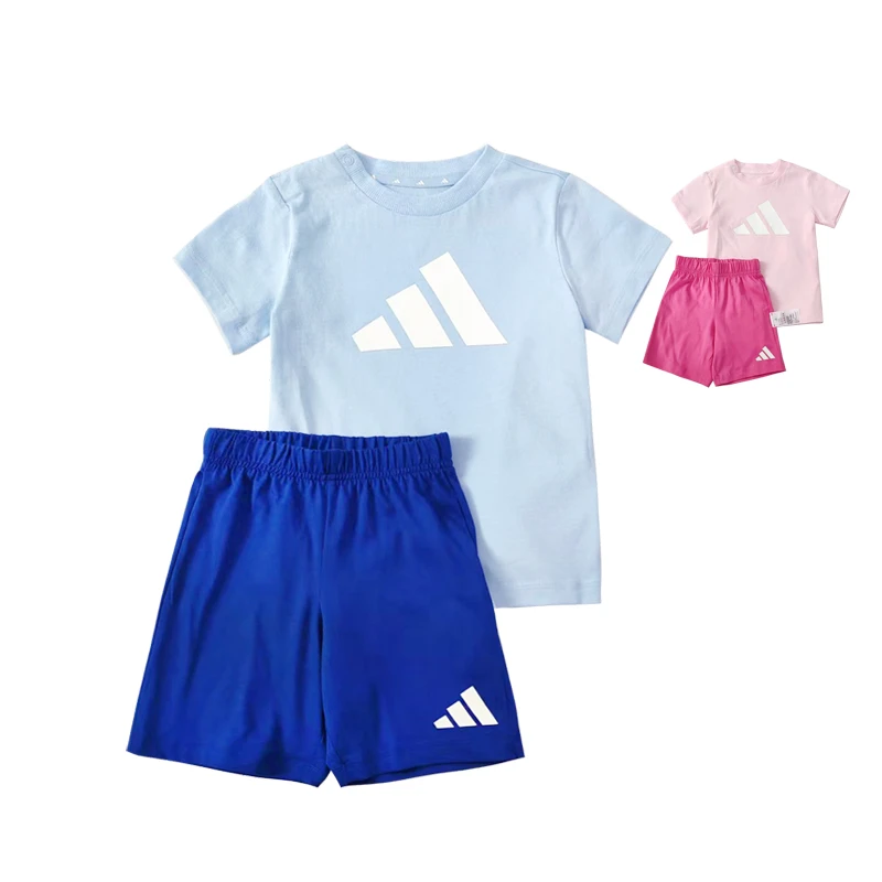 Adidas阿迪达斯儿童装25夏新男女婴童圆领透气运动短袖套装JC9641