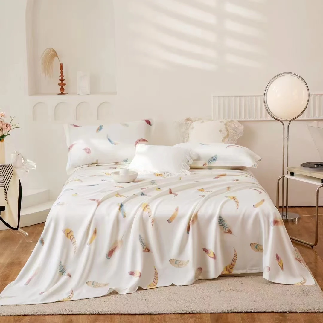 D597 天然竹纤维冷感凉席三件套 羽毛240*250小清新轻奢凉感机洗