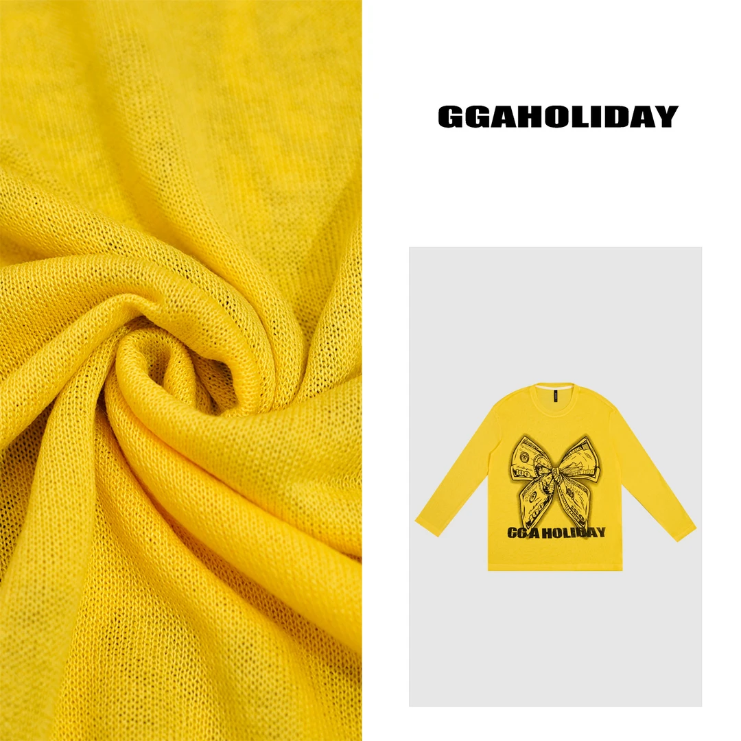 【上新】GGAHOLIDAY时尚休闲潮流黄色薄款打底长袖T圆领上衣-152644