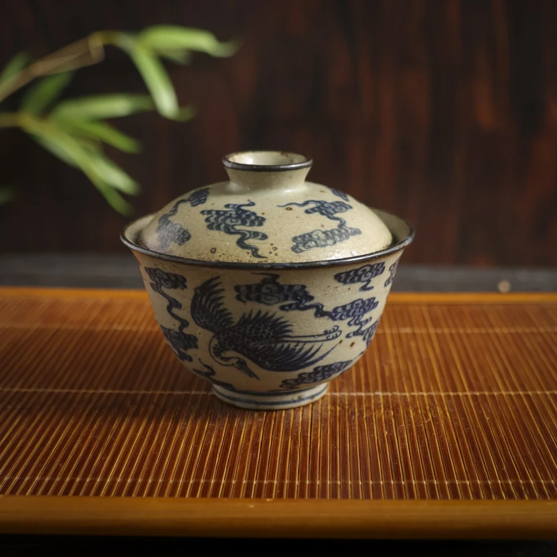 【小田甄陶】元宝云鹤盖碗(大)（聆雨堂S0267）