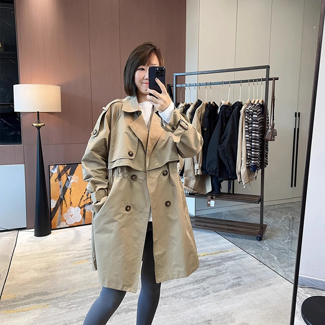 欧货时尚气质中长款休闲英伦风外套女早秋洋气小个子收腰百搭大衣