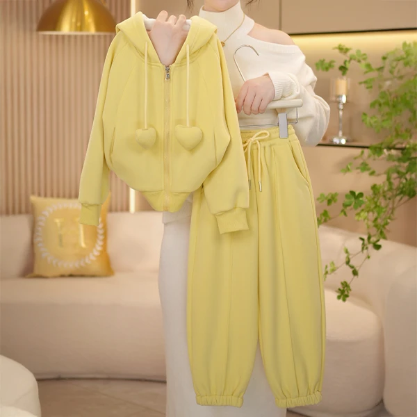 【闺蜜家】女童2025秋季新款连帽甜美外套上衣+裤子套装-8013