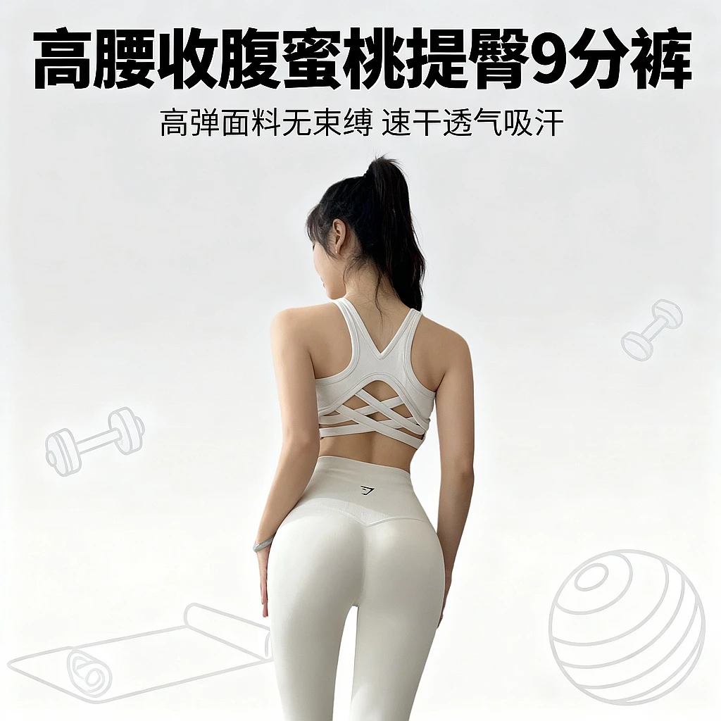 【新版鲨鱼长裤】8809高腰收腹蜜桃提臀健身撸铁运动9分裤