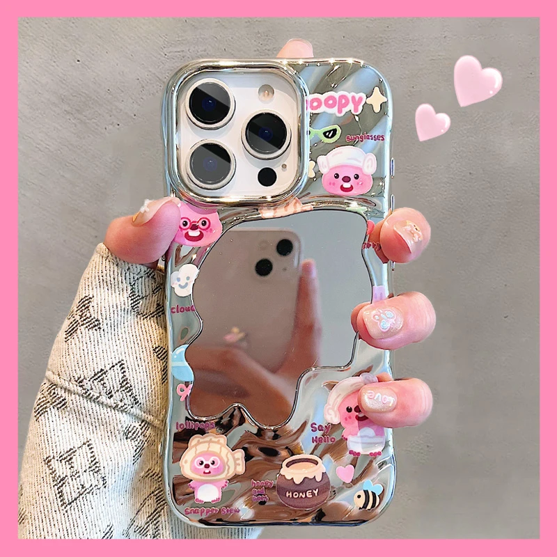 可爱萌系粉色小海狸适用苹果16pro手机壳iphone16promax褶皱不规