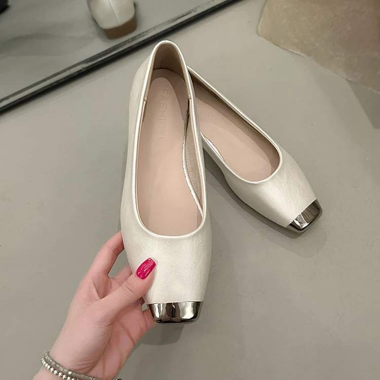 法式金属方头浅口单鞋女夏外穿通勤百搭芭蕾舞鞋配裙子晚晚鞋瓢鞋